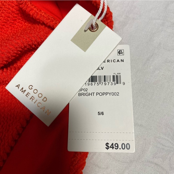 NWT Good American High Rise Bikini Bottoms 2X / 3X size 5/6 Bright Poppy Crinkle - Picture 7 of 9